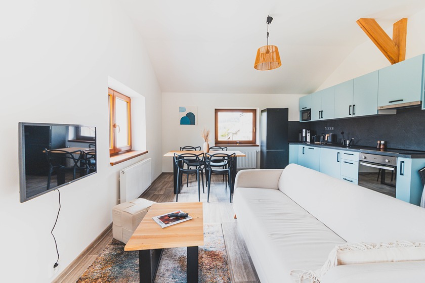 Obývací pokoj v apartmánu Potok